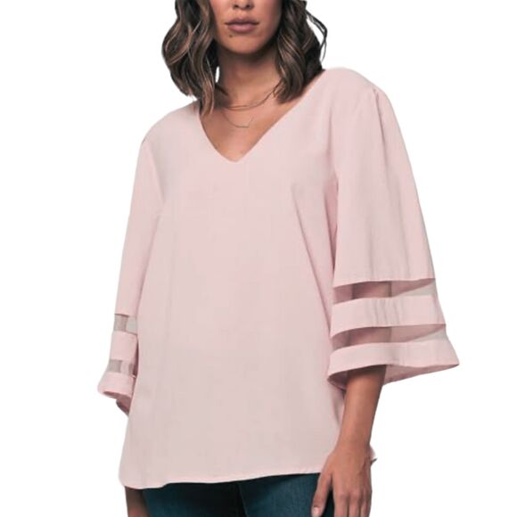 New Lantern Bell Sleeve Dusty Pink V Neck Blouse Top - Picture 7 of 12